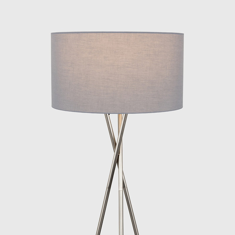 Misner 155cm Camden Tripod Floor Lamp with Large Reni Shade, Yes, Grey, Brushed Chrome 