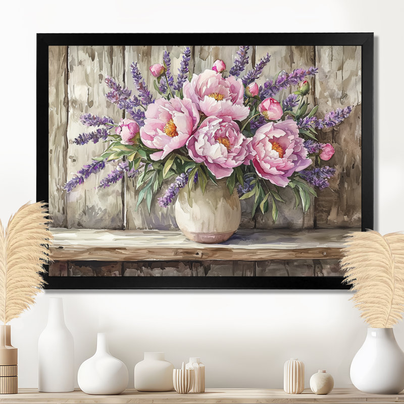 Dondrea pivoines et lavande Bouquet I - pivoines, art mural, Reproduction encadrée d'une seule photo, H 34 po x l 44 po