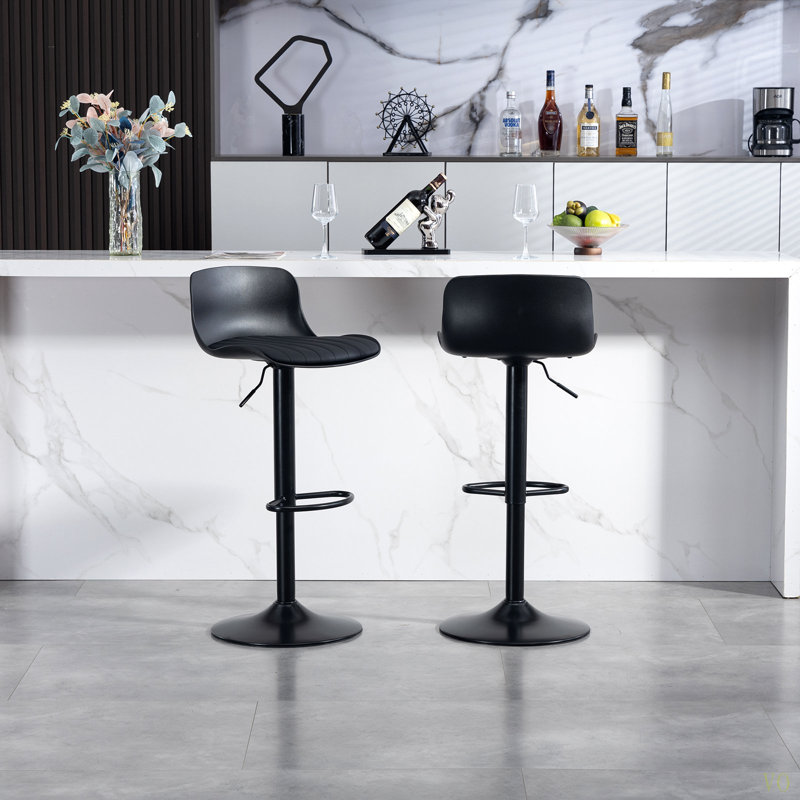 Ensemble de 2 tabourets de bar - tabourets de bar modernes en cuir de polyuréthane à hauteur de comptoir avec dossier, îlots de cuisine pivotants à hauteur réglable, sans accoudoirs, grande base