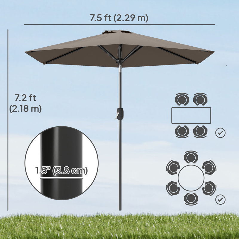 Parasol d'extérieur avec 6 nervures pour patio, gris foncé, Gris foncé