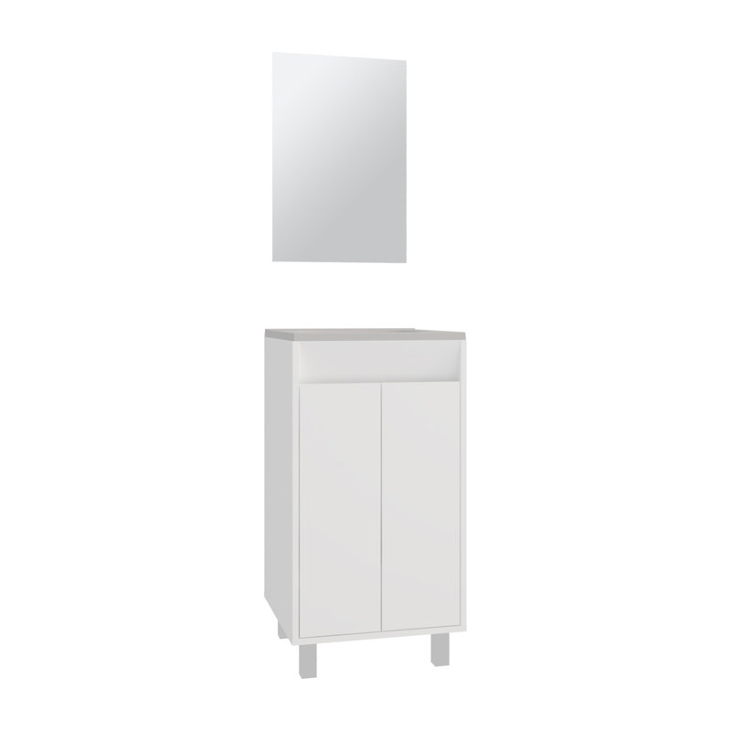 Ensemble de salle de bain, armoire avec lavabo + miroir, 2 portes, 4 pieds, 2 tablettes, 1 miroir, Blanc
