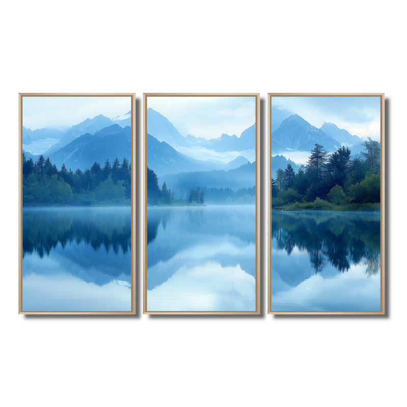 «Mountain Lake Silent Reflections III», art mural montagnes - ensemble de 3, H 32 po x l 48 po, Érable