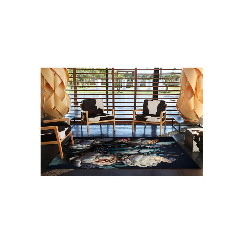 Tapis lavable noir à motif de papillon, Sous-tapis carré 3 pi 3 po inclus