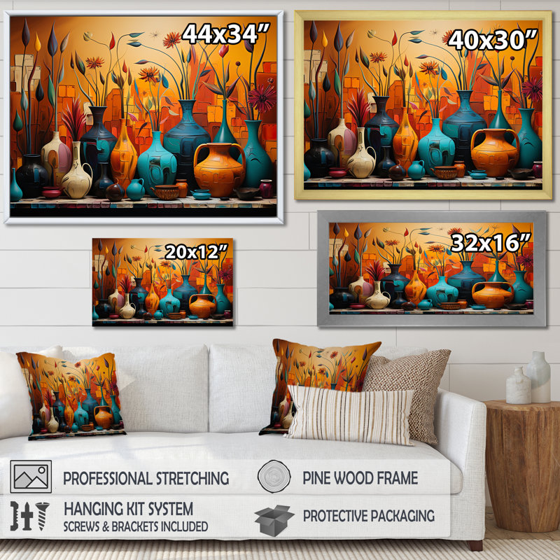 «Orange Boho Pottery Expressions I», art sur toile Boho Pottery, H 30 po x l 40 po x P 1,5 po, Cadre d'angle fermé noir