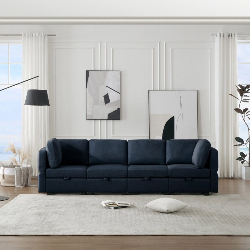Canapé modulaire modulaire 4 places pour le salon, Polyester bleu