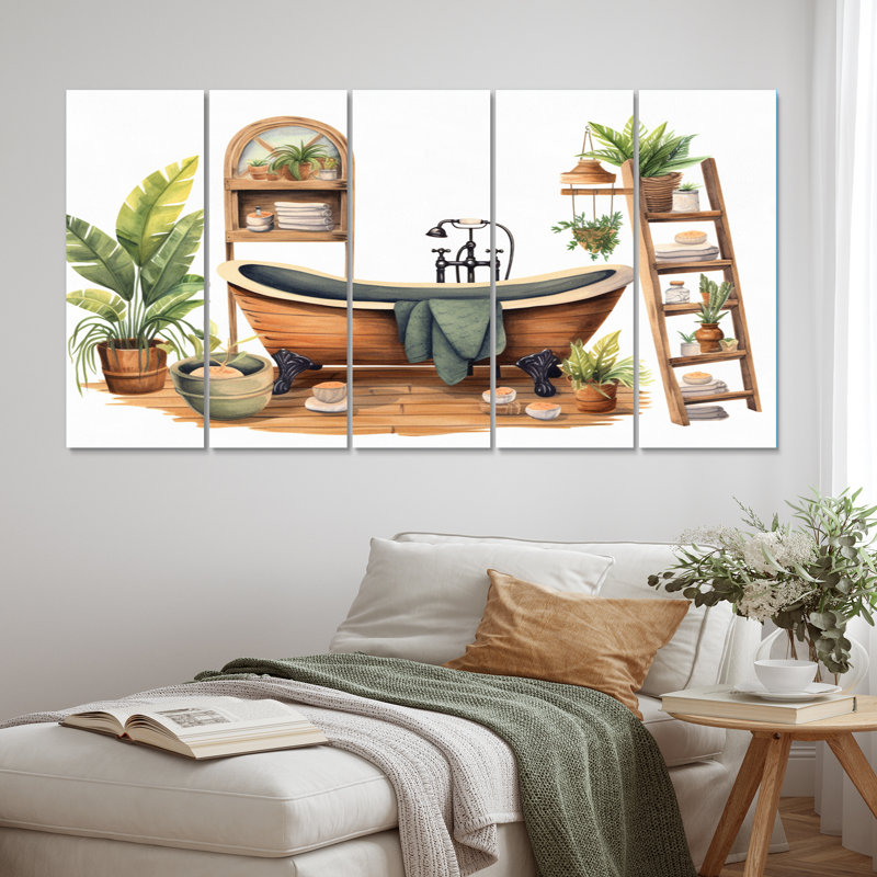 «Natural Bathroom Decor», impression sur toile - 5 panneaux égaux