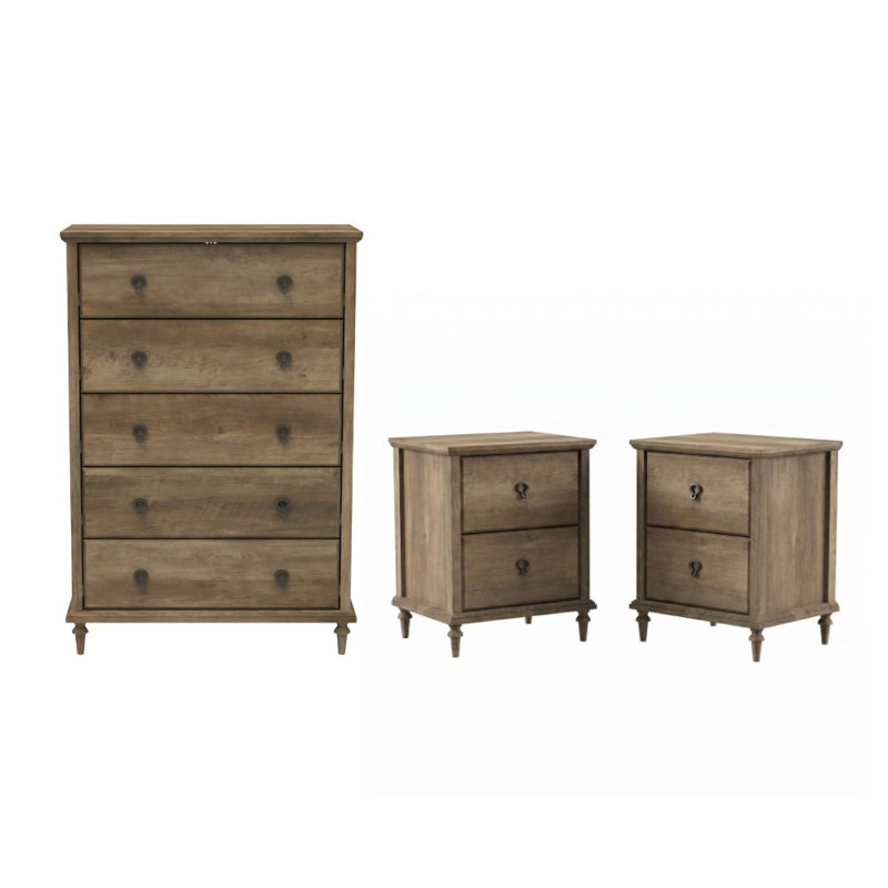 Cambell Traditional 3 Pieces Bedroom Set, 3 Pcs: Chest, 2 Nightstands