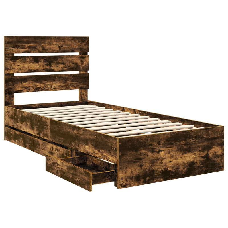 Bed Frame, European Single (90 x 200 cm), Smoked Oak