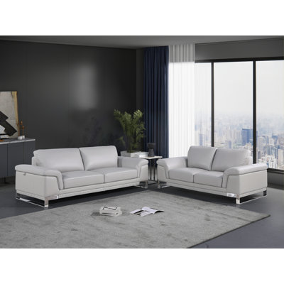 Light Gray 2-Piece Sofa Set in Top-Grain Italian Leather