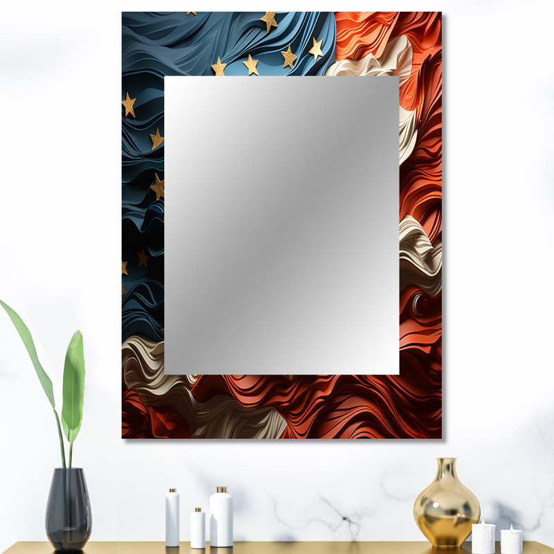 Drapeau moderne des États-Unis II - miroir mural, miroir décoratif traditionnel, art imprimé en métal, 40 po x 30 po