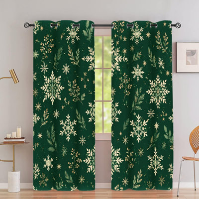2 PCS rideaux occultant avec œillets, rideaux d'hiver avec imprimé de feuilles de flocons de neige, isolation thermique, réduction du bruit, protection de la vie privée, traitement de fenêtre obscurcissant pour la chambre à coucher