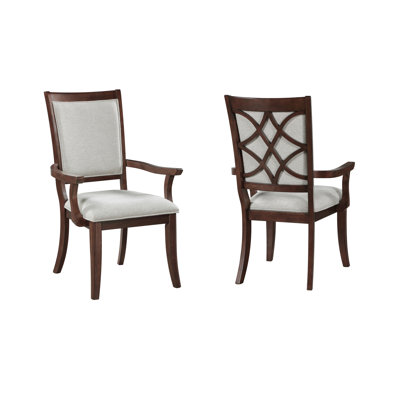 Traditional Dining Armchairs Set Of 2Pc, Cherry Finish Wooden Beige Upholstered Seat Formal Chairs Dinng Room Furniture