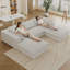 Nuage de velours côtelé blanc 118,5 po à 5 places avec coussin double couche amovible, sans assemblage pour les endroits calmes et achalandés, confort rembourré de plumes, éponge double en tissu doux, technologie de compression haute densité