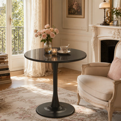 Modern Round Coffee Table, Multi-Functional Accent Dining Table, With MDF Top & Sturdy Steel Base, Black