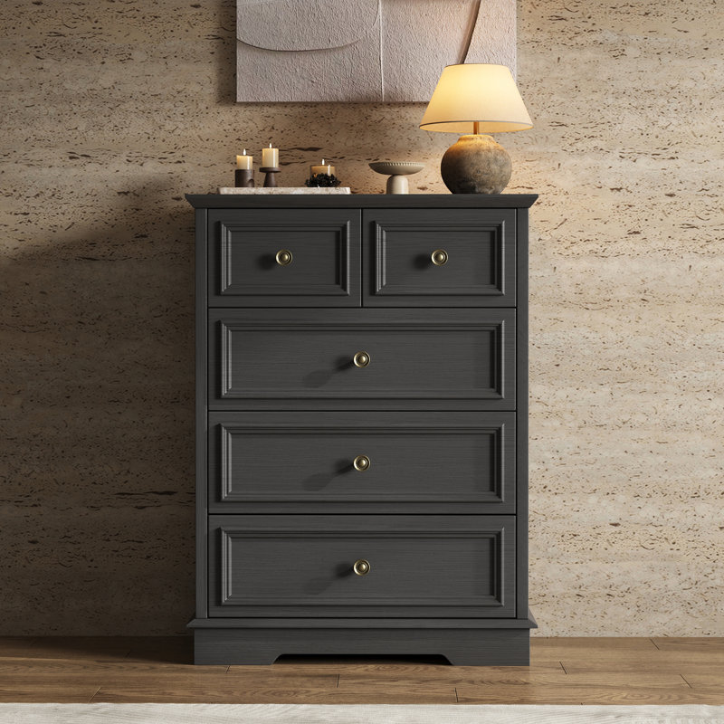 Commode verticale à 5 tiroirs avec base arquée, Brown