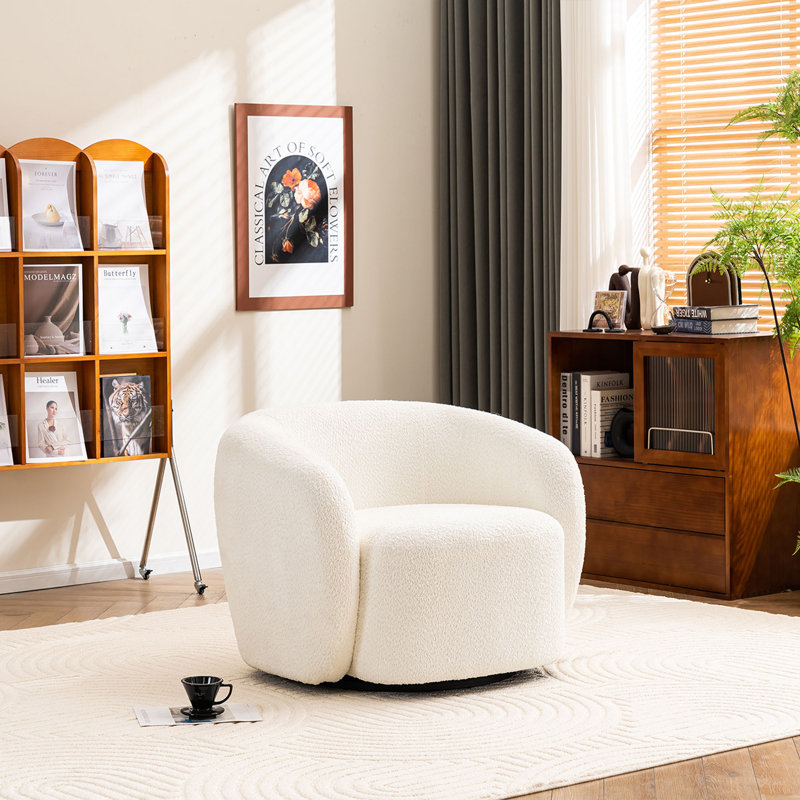 Coheman Upholstered Boucle Swivel Barrel Chair, Off White