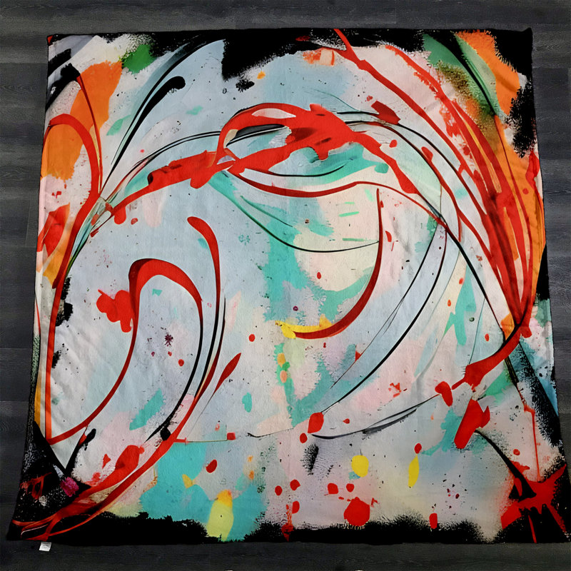 Throw Blanket, 68" W x 80" L, Marble/Abstract, Red/Light Blue/Orange