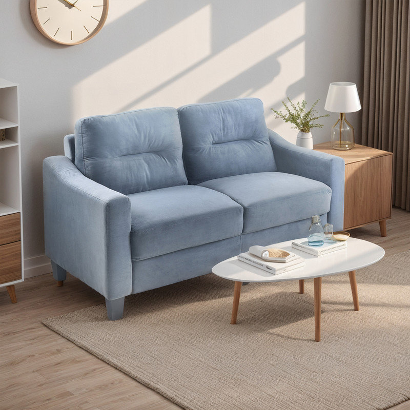 Canapé en velours à accoudoirs carrés 54,3 po Krier, Velours gris