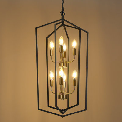 Aissa 8-Light Dimmable Modern Stairway Geometric Cage Chandelier