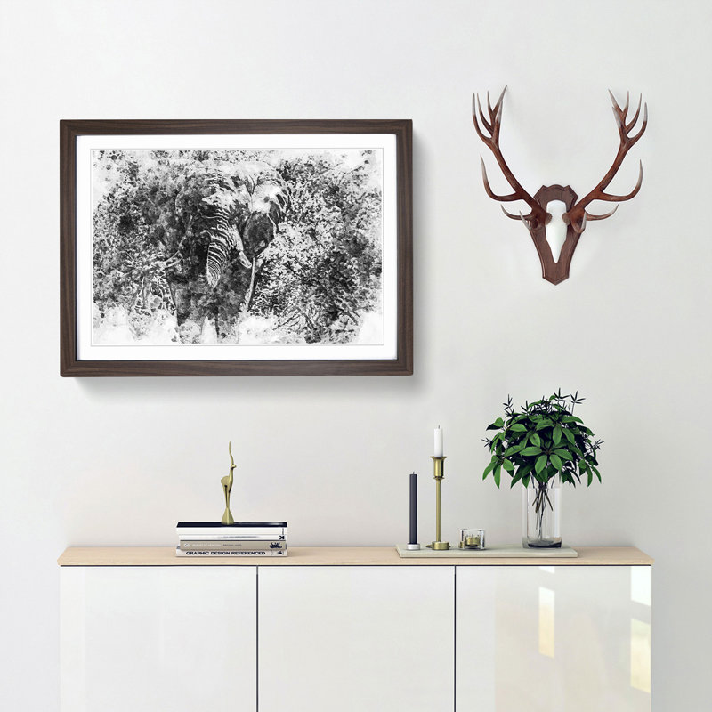 The Majestic Elephant in Abstract - Picture Frame Painting Print, 27cm H x 36cm W x 2cm D, Walnut Framed