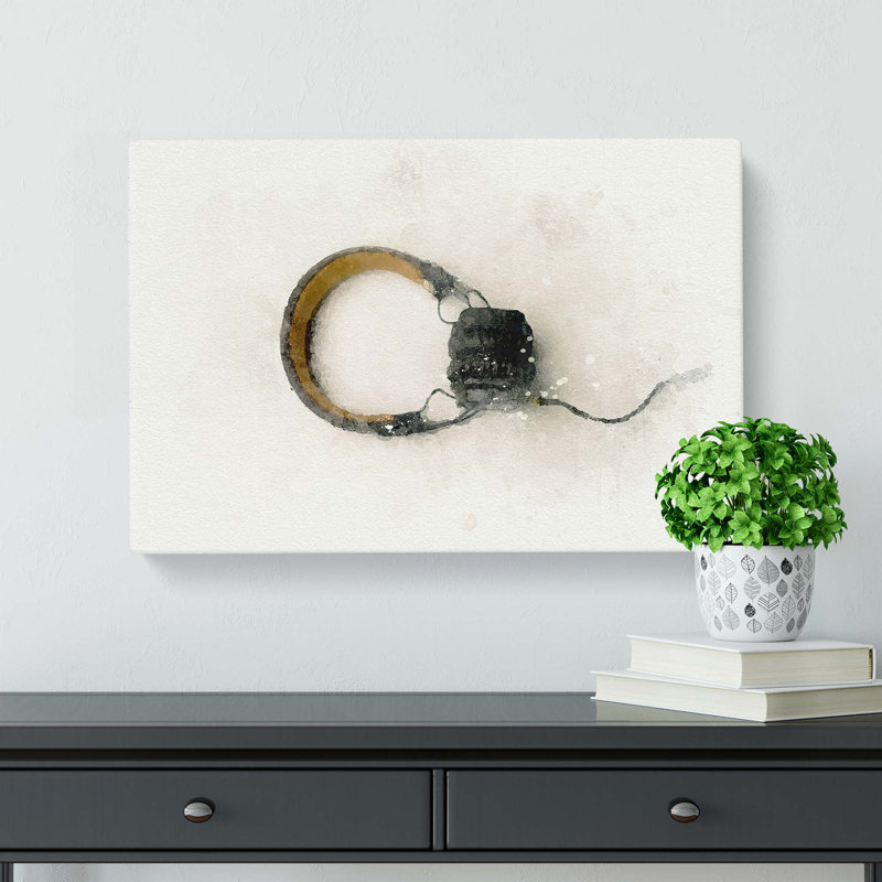 Vintage Headphones In Abstract - Wrapped Canvas Print, 35cm H x 50cm W x 3cm D
