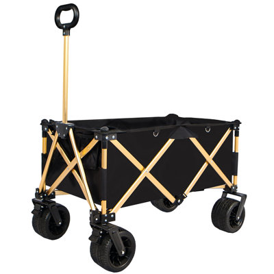Chariot pliant en alliage d'aluminium, chariot de plage utilitaire robuste pour le sable avec de grandes roues, poignée réglable et porte-boissons pour le magasinage, le camping, le jardin et l'extérieur