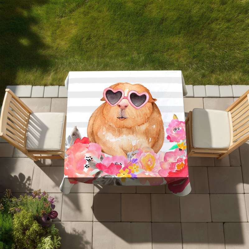 Guinea Pig with Glasses Tablecloth | Flowers Bedroom Decor