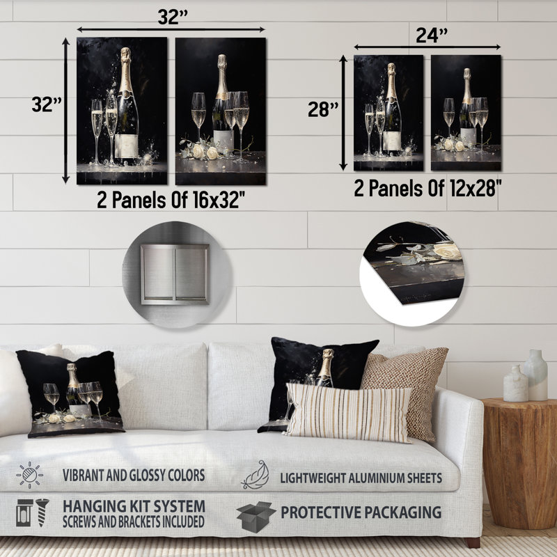 Ensemble d'art mural Cuves Sparkling Champagne, H 32 po x l 32 po
