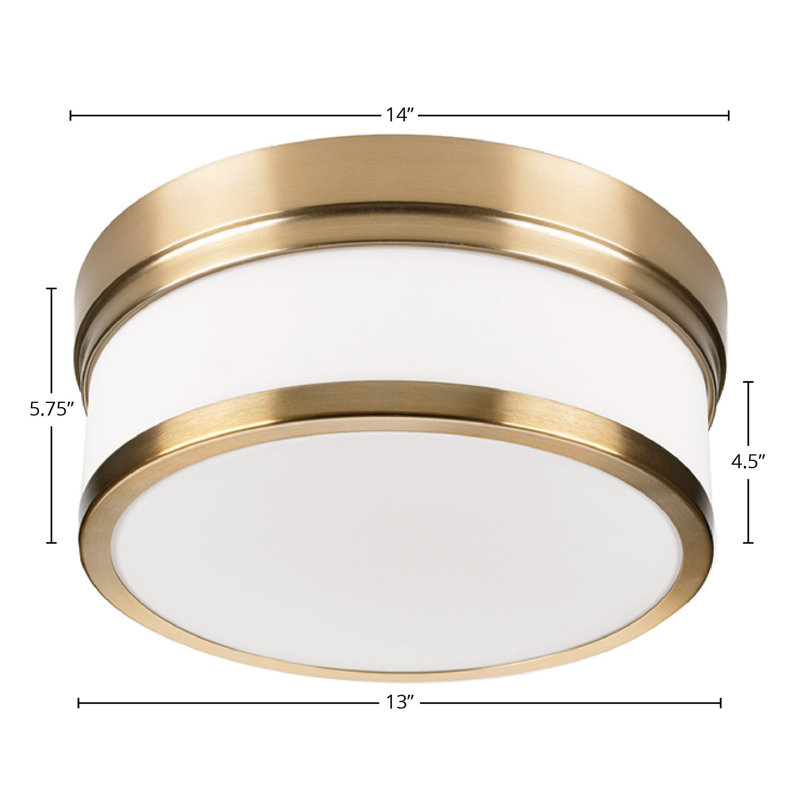 Plafonnier encastré en verre Zaccaria, Or doux, H 5,75 po x l 14 po x P 14 po