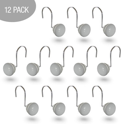 Grey Shower Curtain Hooks Decorative - Set Of 12 Gray Shower Curtain Rings For Bathroom Shower Rod - Decorative Shower Hooks