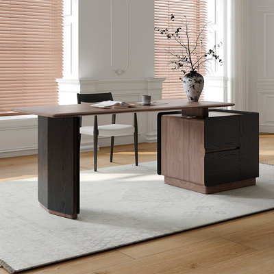 Bureau rectangulaire en bois manufacturé noir noisette avec 2 tiroirs