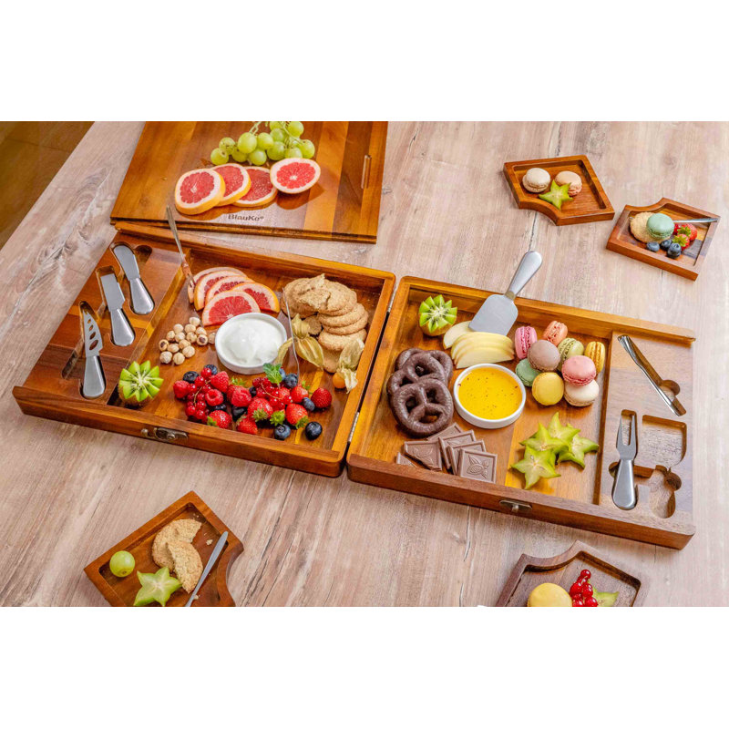 Wooden Cheese Board Set for Big Parties - Large Wooden Serving Board/Tray of Acacia - Serving Platters with Cheese Tools