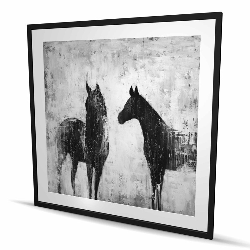Chevaux noirs et blancs - Impression d'animaux de ferme pour la décoration intérieure