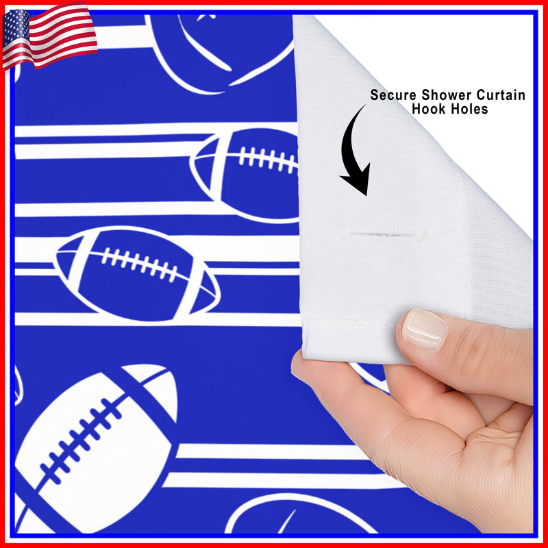 Rideaux de douche Football, L 70 po x H 93 po, Moyen bleu blanc