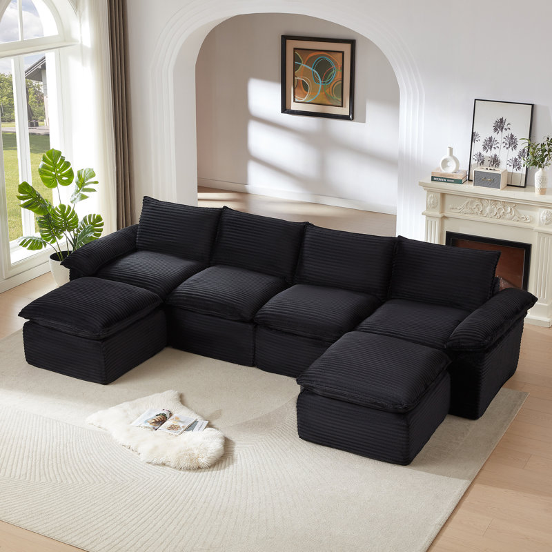 Canapé modulaire désossé en velours côtelé noir 141,7 po Boneless
