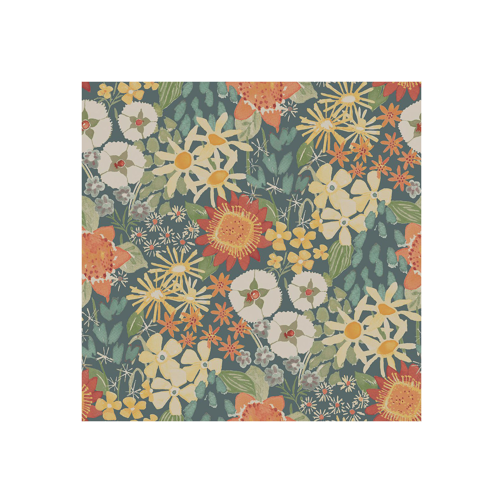 Anika Flowers Wallpaper, Teal