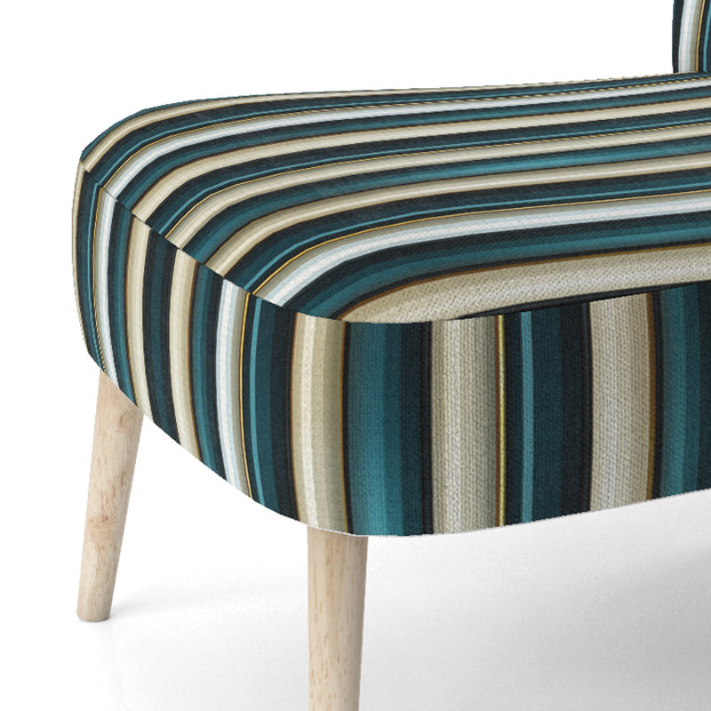 Chaise d'appoint d'appoint rétro en velours bleu sarcelle et or à motif rayé I
