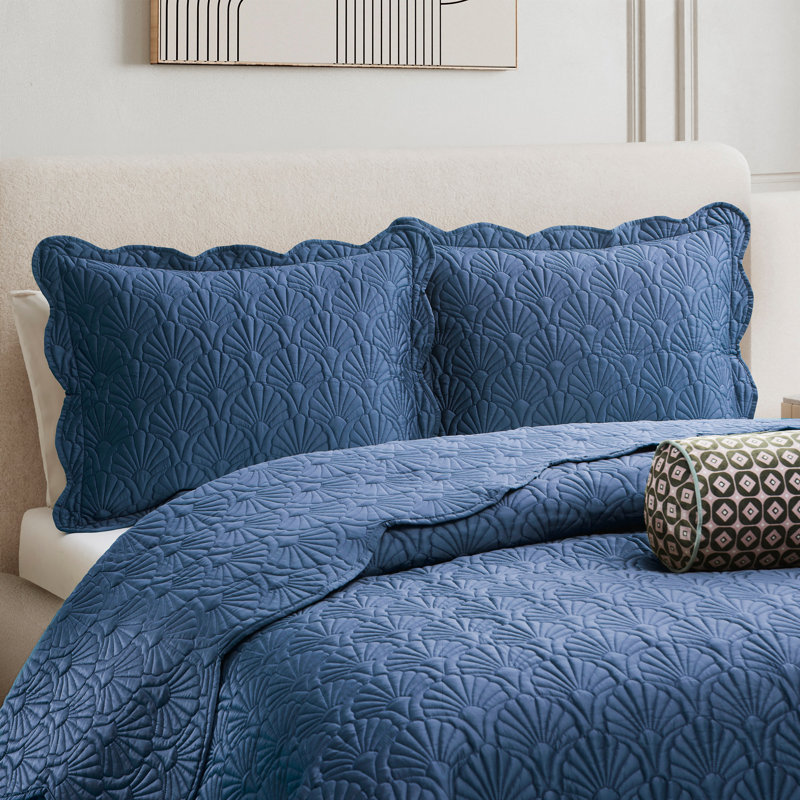 Ted Baker Deco Shell Quilt Set, Queen Quilt + 2 Standard Shams, Sapphire Blue