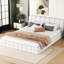 Grand lit tapissier blanc, structure en bois de pin +, sans sommier, plateforme de lit de 81 po x 61 po en blanc, construction avec tête de lit pour un meilleur sommeil, l 87,8 po x L 66 po-894116906