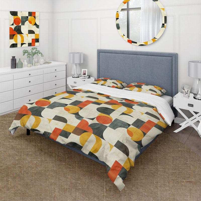 Ensemble de housse de couette jaune et rouge Midcentury Geometric Shapes - Midcentury Colours