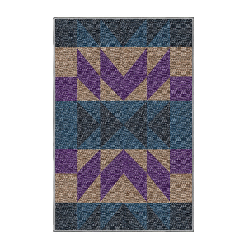 Tapis décoratif géométrique brun/bleu/mauve Rethman, Rectangle 8 pi x 12 pi