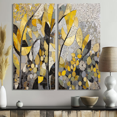 Motifs jaunes et gris en fusion artistique - art mural jaune