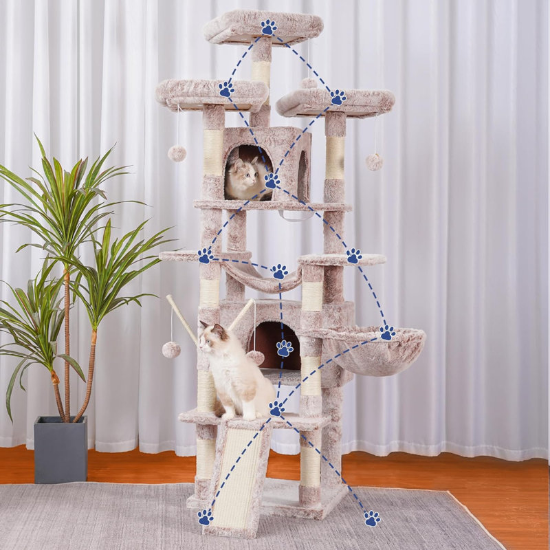 Extra Large Beige Plush Multi-Level Cat Tree Tower