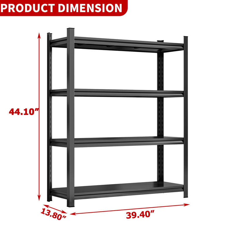 Étagère de rangement à 4 niveaux en métal avec tablettes réglables - Garage noir, organisateur de cuisine et de salon, H 44,1 po x L 39,4 po x P 13,8 po