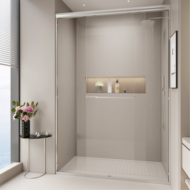 44-48 In. W X 72 In. H Double Sliding Shower Door, Semi-Frameless Bypass Bathroom Sliding Door With 1/4" (6Mm) Tempered Glass For Walk-In Shower