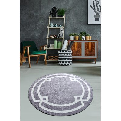 Luxurious Round Area Rug, 55.1 in Diameter | 100% Polyester, 0.4 in Pile Height | Antibacterial, Non-Slip Underside | Machine Washable at 86°F | Elegant Grey & White Design for Living Room, Bedroom, & Dining Areas