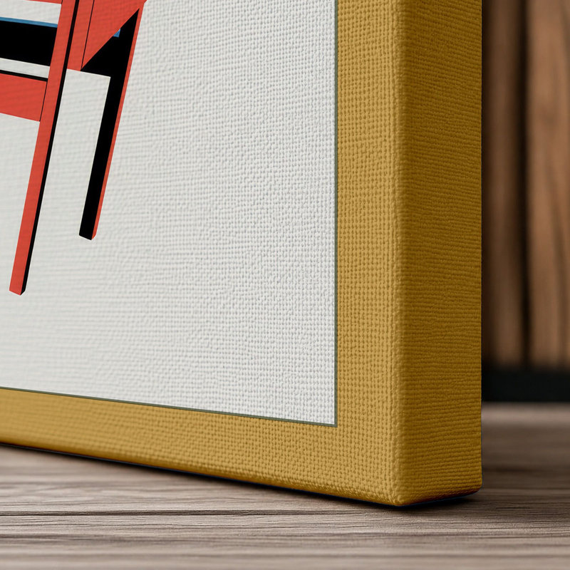 Red & Blue Chair Geometric - Wrapped Canvas, 30x20 - 76.2 x 50.8 cm, Ochre Border