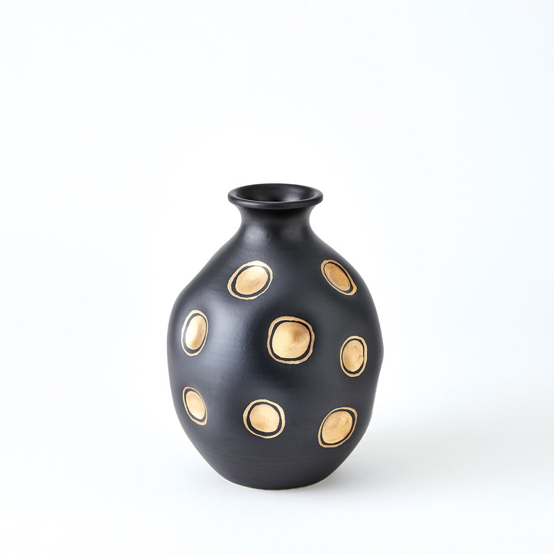 Dimples Handmade Ceramic Table Vase, Black/Gold