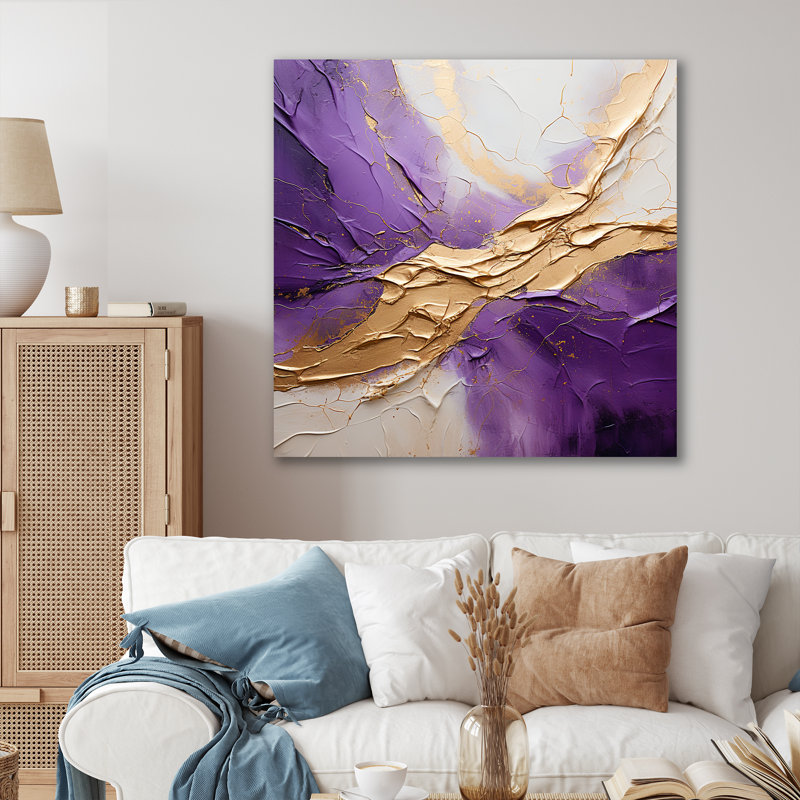 Or lunaire doré et mauve - spirales abstraites, impressions d'art mural, H 30 po x l 30 po x P 1 po, Toile tendue