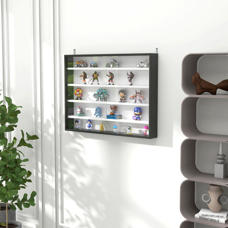 Vitrine à 5 niveaux, vitrine en verre avec 2 portes et tablettes réglables, fixation murale